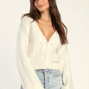 Lulus Toasty Feeling Ivory Pointelle Knit Cardigan